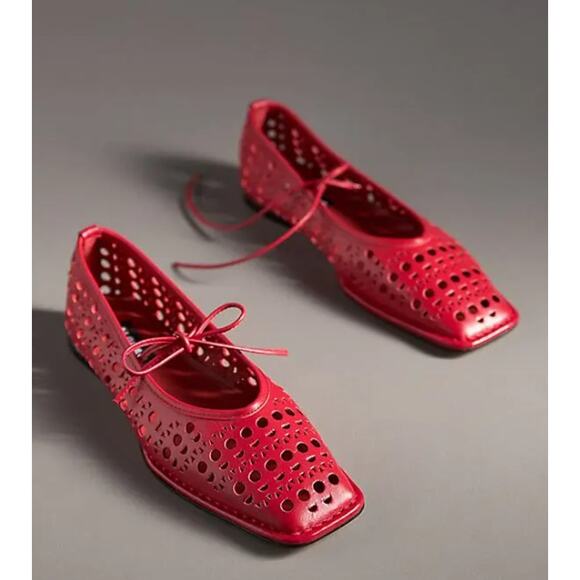 NEW ALOHAS Sway Slit red leather ballet flats - Picture 1 of 6